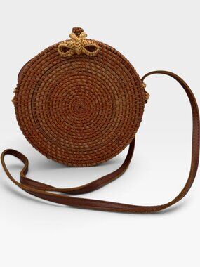 Round Woven Rattan Crossbody Bag